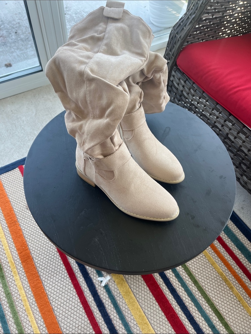 Beige Women's Slouchy Knee-High Boots - Classic Casual Style